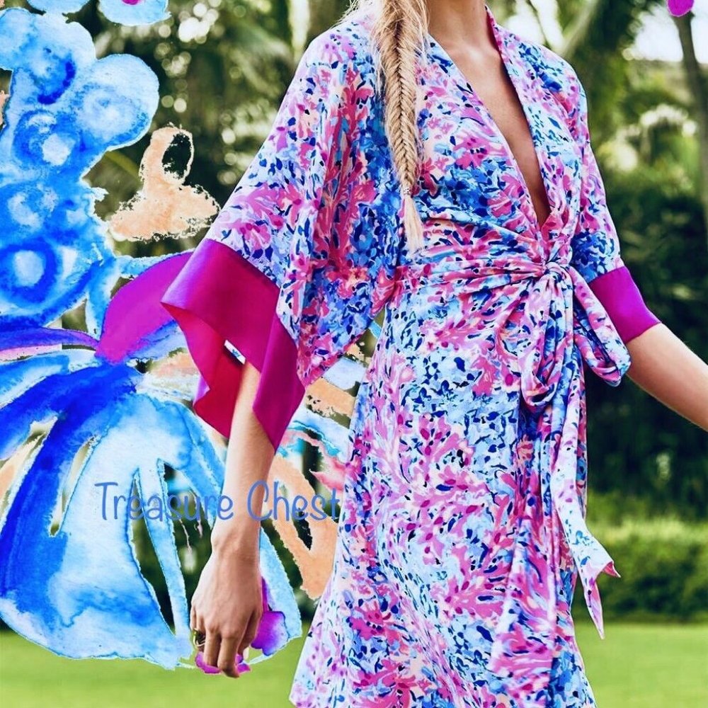 Lilly Pulitzer Brand New, NO Tags Size L Kimora Silk Kimono Dress